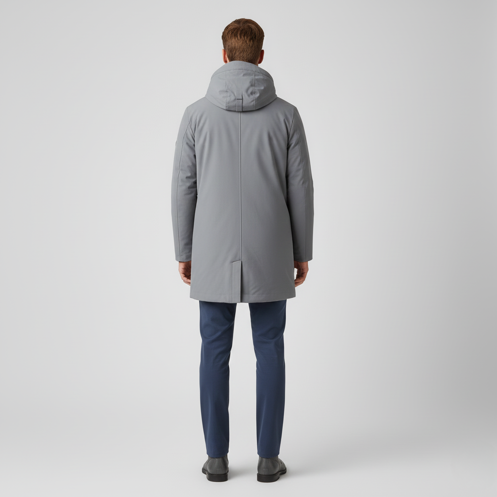 Cappotto da uomo con cappuccio e chiusura nascosta